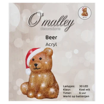 Outlet O'malley Beer Zittend Acryl 18cm 30LED
