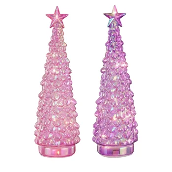 Fashion Mica Decorations Boom Glas Roze Lila LED 28cm