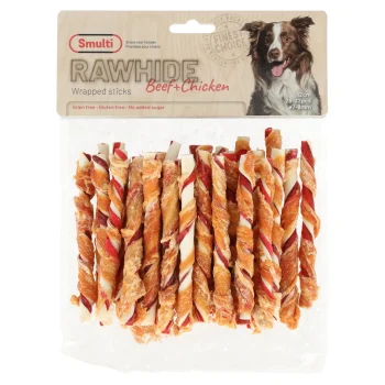 Fashion Smulti Hondensnack Rawhide Staaf + Kip 7/8mm 12cm 350g