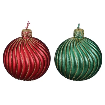 Hot Mica Decorations Kaars Kerstbal Rood Groen 7cm 2st
