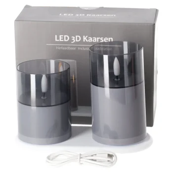 Fashion Kaars LED Set 2 Antraciet Oplaadbaar