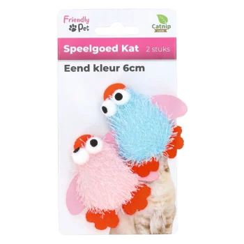 New Friendly Pet Kattanspeeltje Eend Kleur 6 Cm 2st.