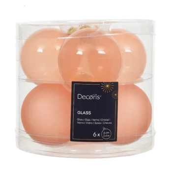 New Decoris Kerstbal Glas Glans Mat Peach 6 Cm 6st.