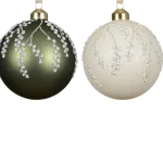 Online Kaemingk Kerstbal Glas Groen Wit 10 Cm