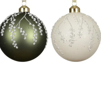 Online Kaemingk Kerstbal Glas Groen Wit 10 Cm
