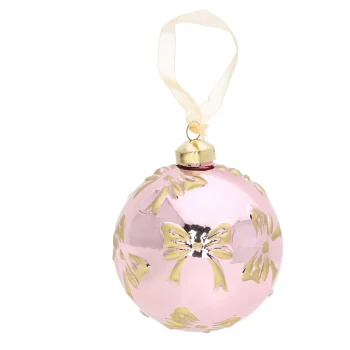 Outlet Kerstbal Glas Roze Strikjes 10 Cm