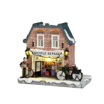 Hot Luville Kerstdorp Fietsenmaker 16x8x14cm