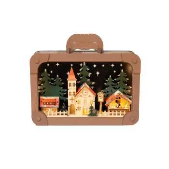 New O'malley Kerstdorp Hout Koffer 35x29cm