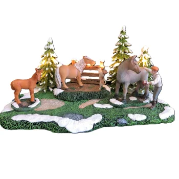 Discount Kerstdorp Paarden 25x15x13cm