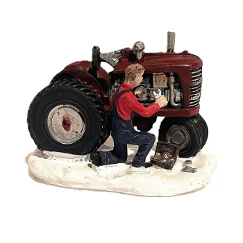 New Kerstdorp Tractor Rood 9x5x6cm