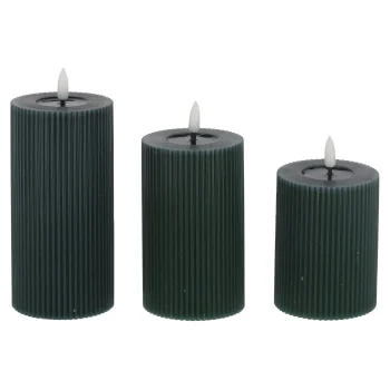 Fashion O'malley LED Kaars Rib Melt 3st Donkergroen