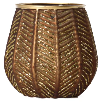 Hot Theelichthouder Glas Streep 10 X 10 Cm Bruin