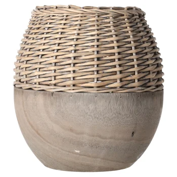 Best Natural Collections Vaas Riet Met Paulownia Grijs 29 X 28 Cm