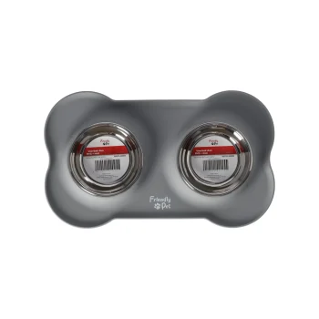 Hot Friendly Pet Voerbak Duo RVS + Mat 2x400ml