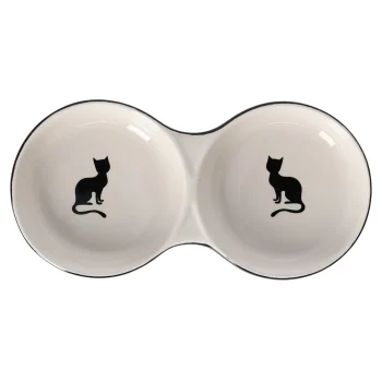 Hot Friendly Pet Voerbak Kat Kera Dubbel Zwart/wit 2x145ml